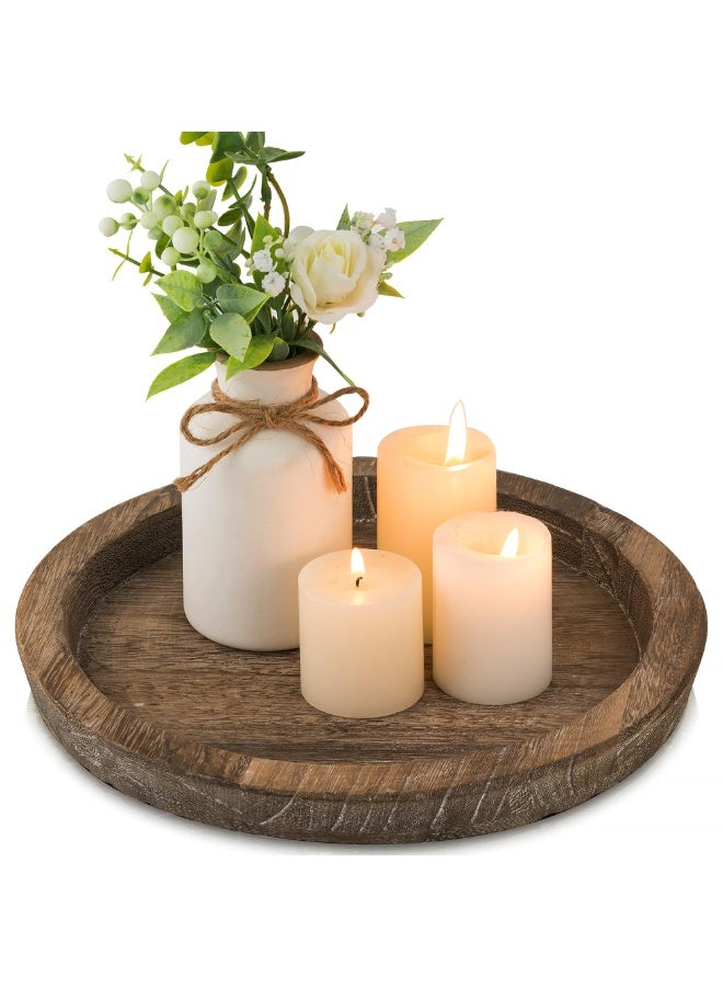 HOMESTAR Round Wooden Candle Holder Tray, Rustic Farmhouse Centerpiece Decor For Coffee Table, Multipurpose Serving and Display Tray For Fruits Bread, Home Decor For Party Wedding Birthday，29cm - Image 1
